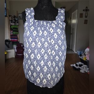 Maurices Blue and White Floral Print Ruffled-Strap Camisole